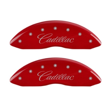 Picture of MGP 4 Caliper Covers Engraved Front Cadillac Engraved Rear ATS Red finish silver ch