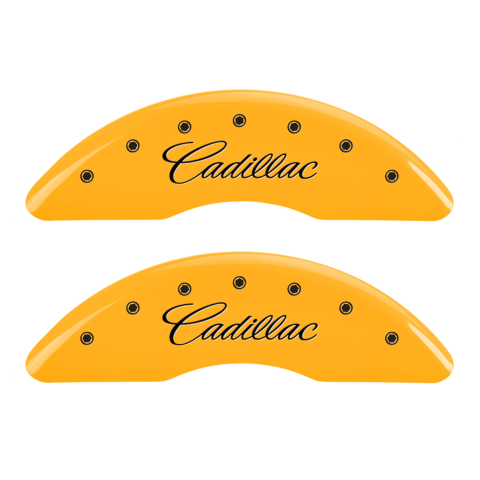 Picture of MGP 4 Caliper Covers Engraved Front Cadillac Engraved Rear XTS Yellow finish black ch