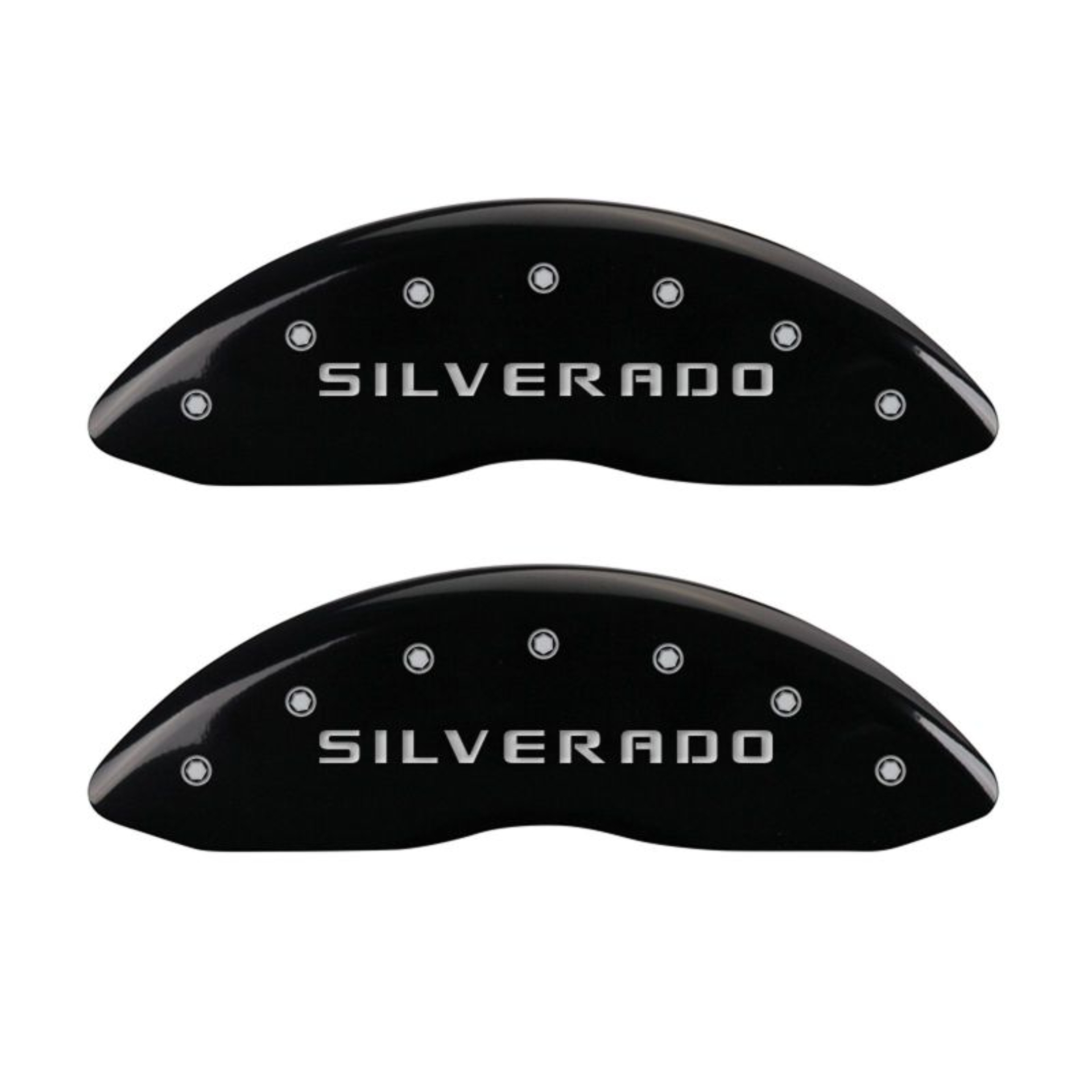 Picture of MGP 4 Caliper Covers Engraved Front & Rear Silverado Black finish silver ch