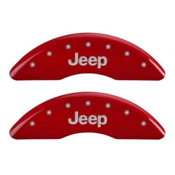 Picture of MGP 4 Caliper Covers Engraved Front JEEP Engraved Rear JEEP Grill logo Red finish silver ch