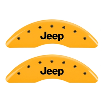 Picture of MGP 4 Caliper Covers Engraved Front JEEP Engraved Rear JEEP Grill logo Yellow finish black ch