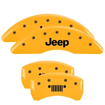 Picture of MGP 4 Caliper Covers Engraved Front JEEP Engraved Rear JEEP Grill logo Yellow finish black ch