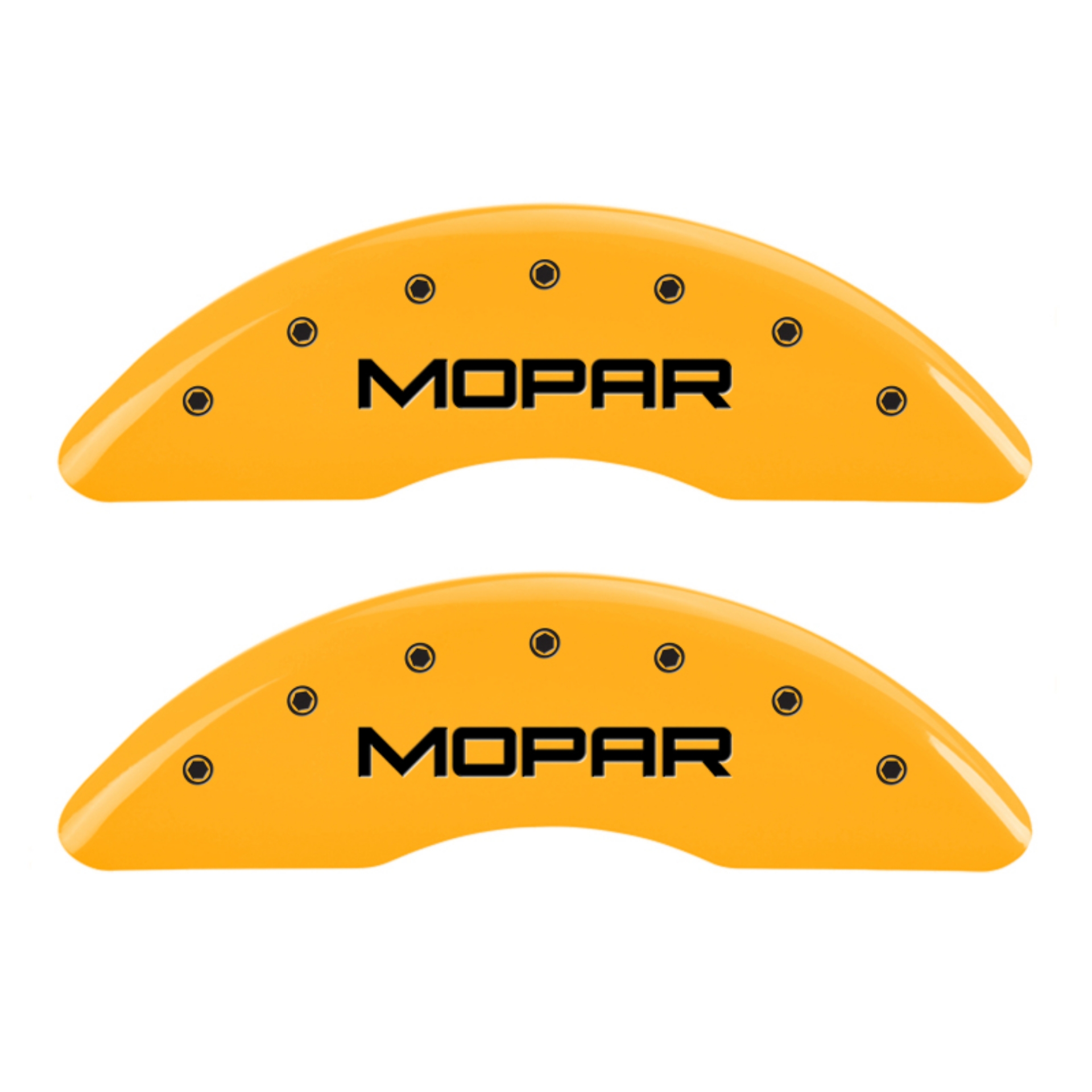 Picture of MGP 4 Caliper Covers Engraved Front & Rear MOPAR Yellow finish black ch