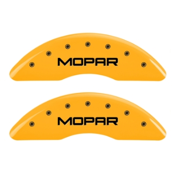 Picture of MGP 4 Caliper Covers Engraved Front & Rear MOPAR Yellow finish black ch