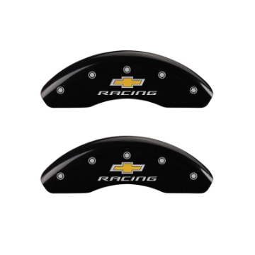 Picture of MGP Front set 2 Caliper Covers Engraved Front Chevy racing Black finish silver ch