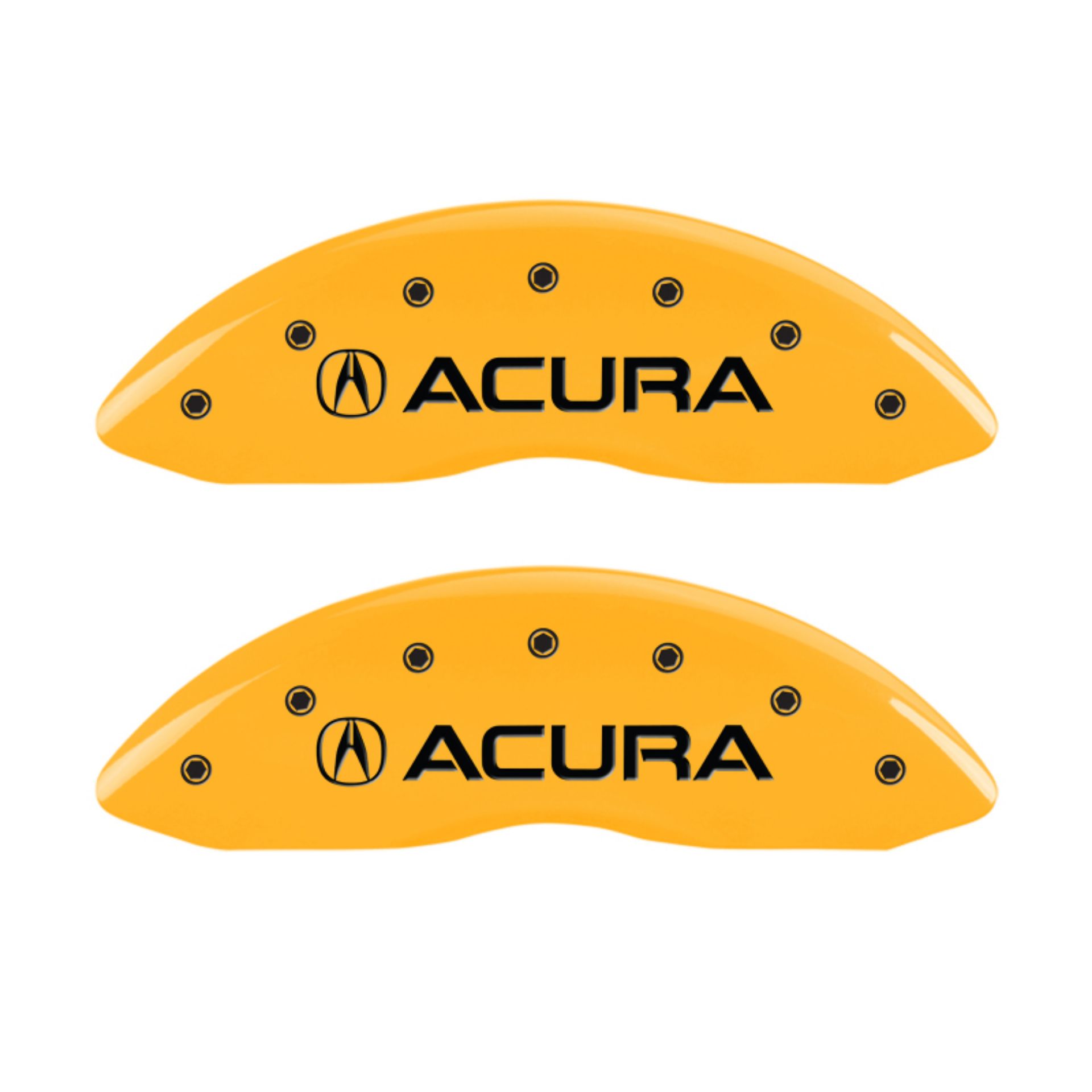 Picture of MGP 4 Caliper Covers Engraved Front & Rear Acura Yellow finish black ch