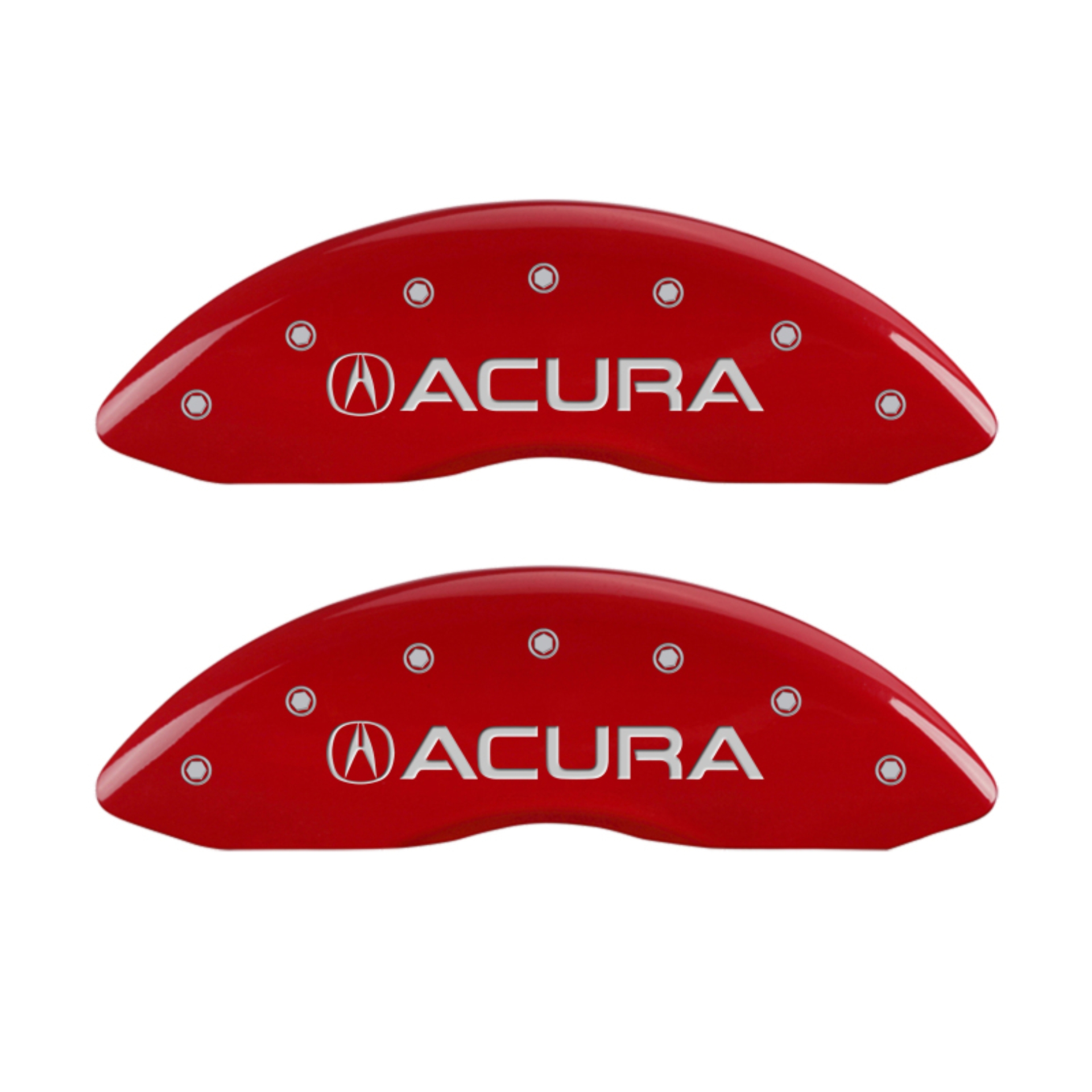 Picture of MGP 4 Caliper Covers Engraved Front Acura Engraved Rear MDX Red finish silver ch