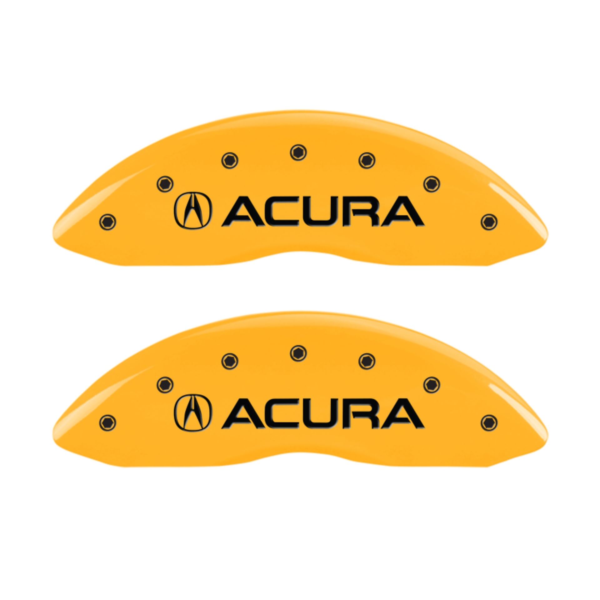 Picture of MGP 4 Caliper Covers Engraved Front Acura Engraved Rear MDX Yellow finish black ch