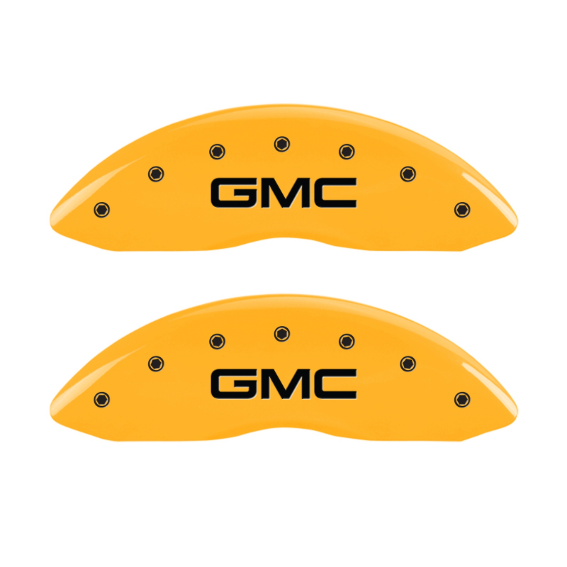 Picture of MGP 4 Caliper Covers Engraved Front & Rear GMC Yellow finish black ch
