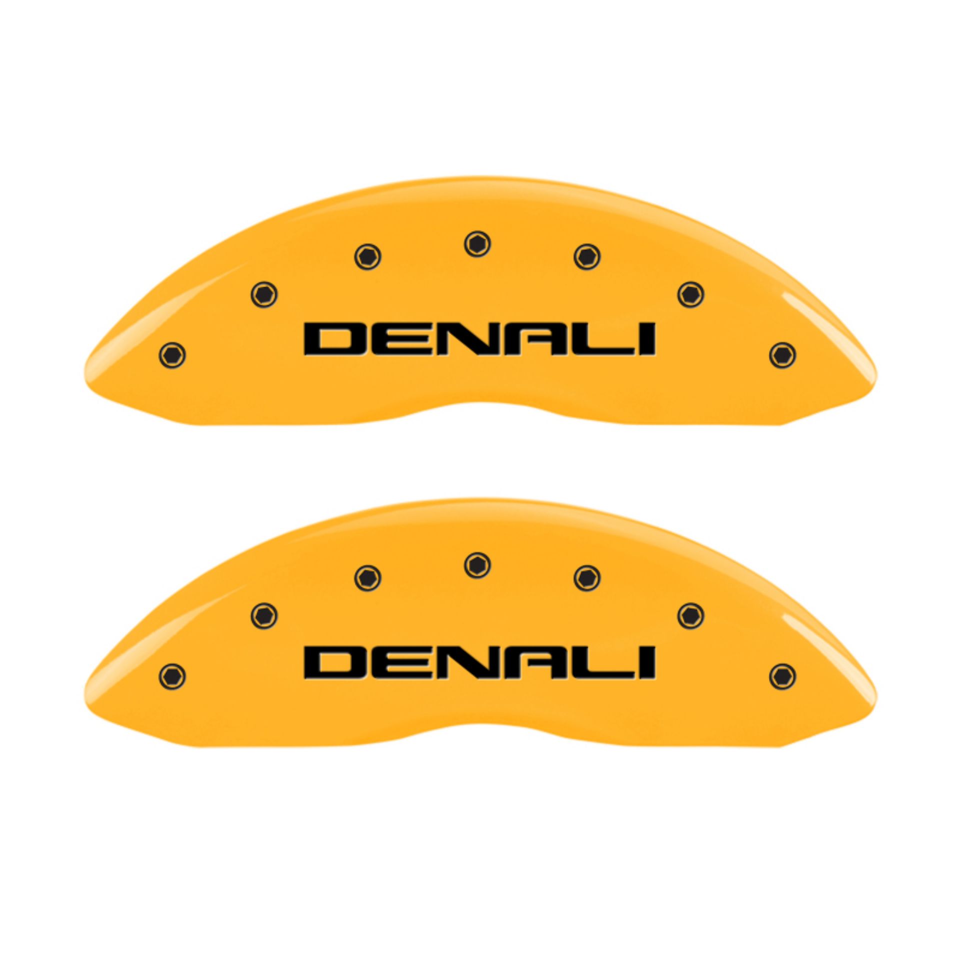 Picture of MGP 4 Caliper Covers Engraved Front & Rear Denali Yellow finish black ch