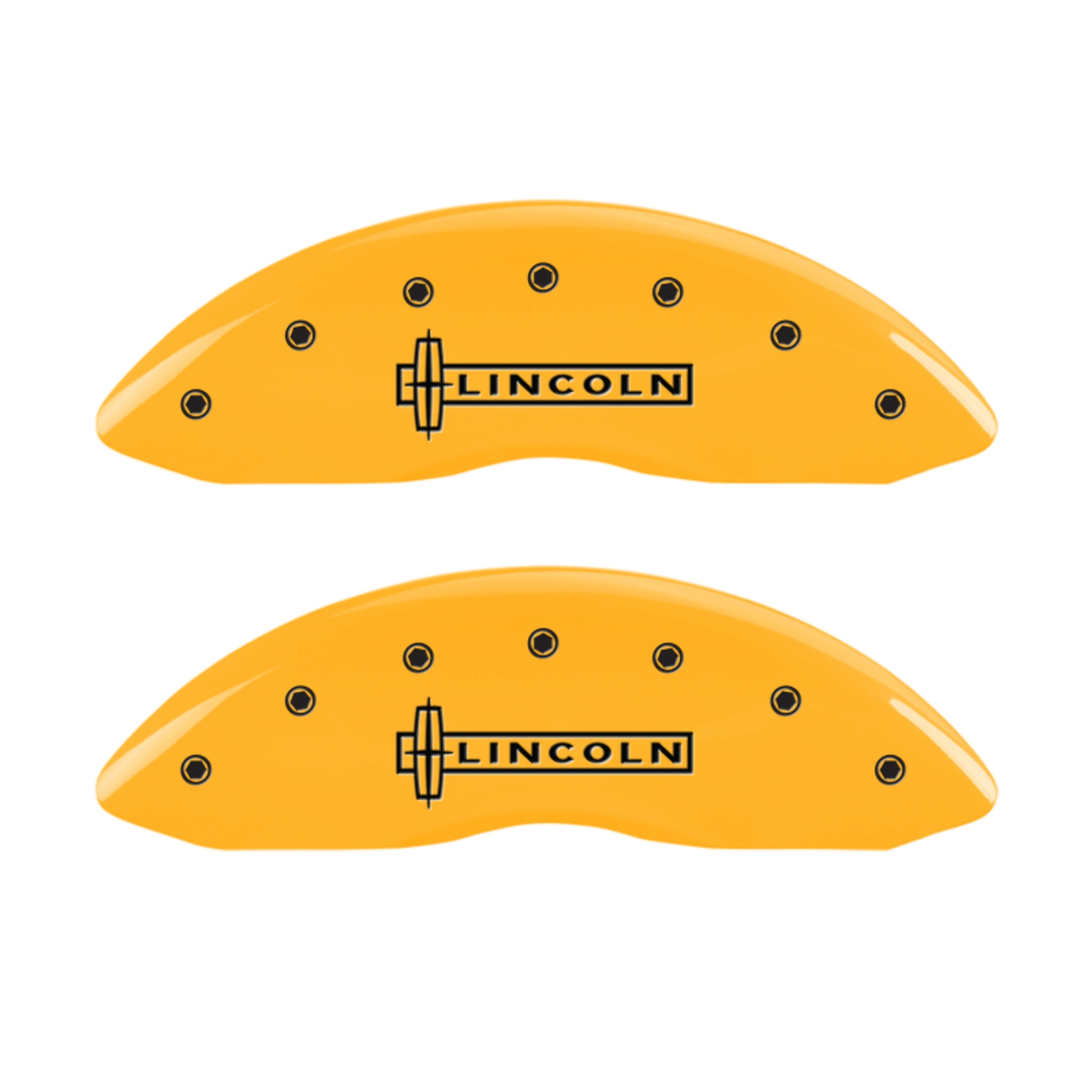 Picture of MGP 4 Caliper Covers Engraved Front Lincoln Engraved Rear MKT Yellow finish black ch