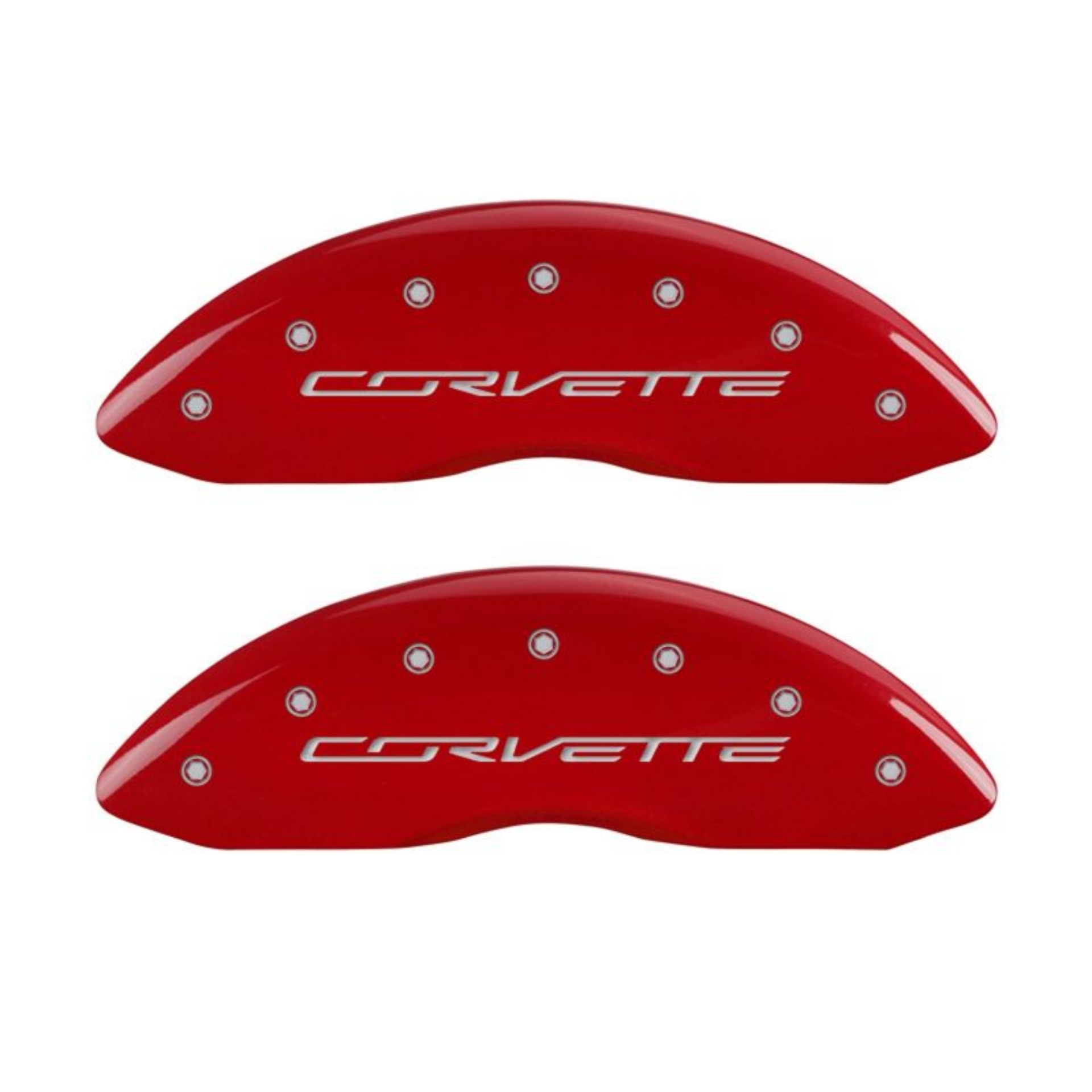 Picture of MGP 4 Caliper Covers Engraved Front & Rear C7-Corvette Red finish silver ch