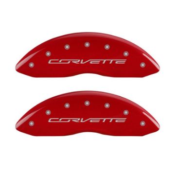 Picture of MGP 4 Caliper Covers Engraved Front & Rear C7-Corvette Red finish silver ch