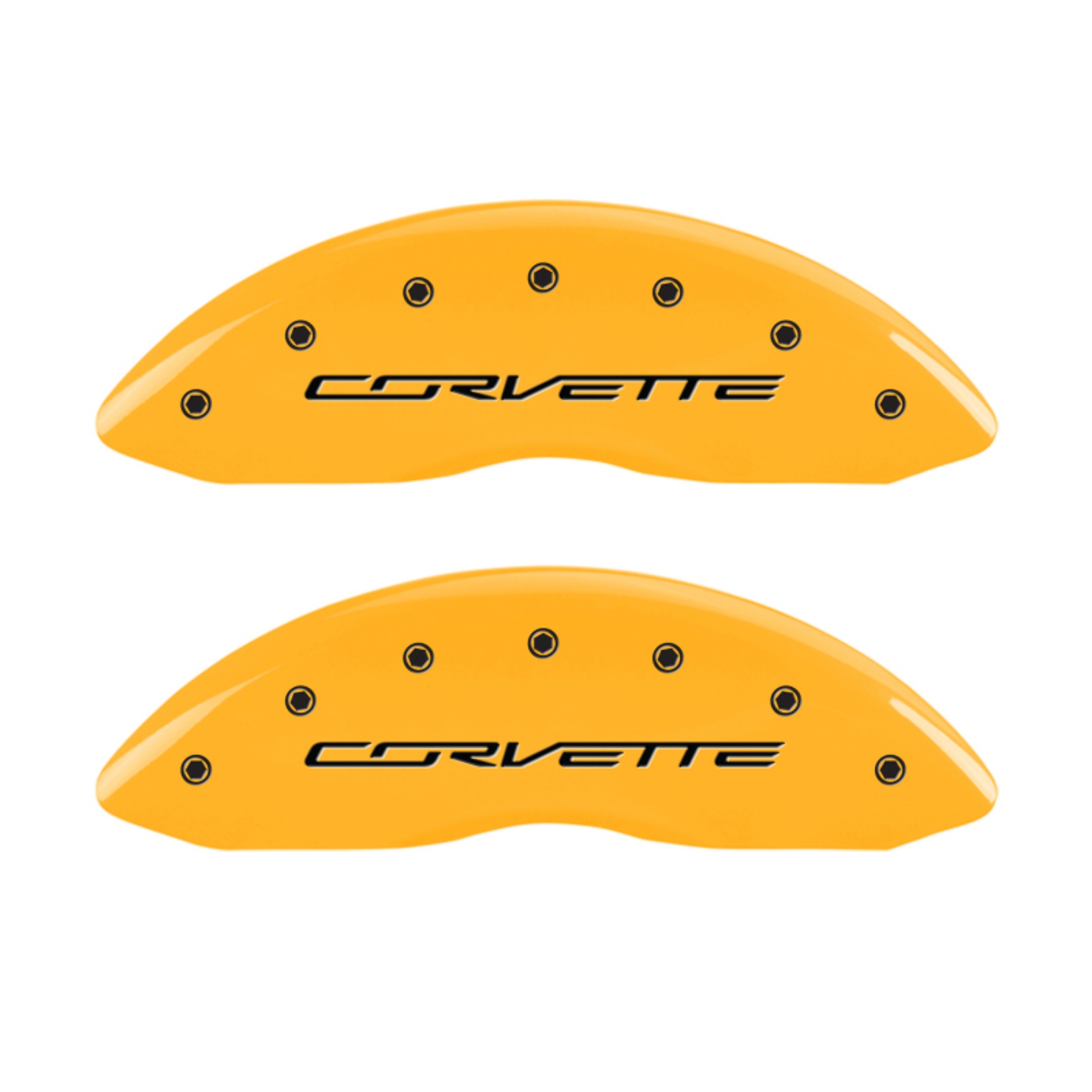 Picture of MGP 4 Caliper Covers Engraved Front & Rear C7-Corvette Yellow finish black ch