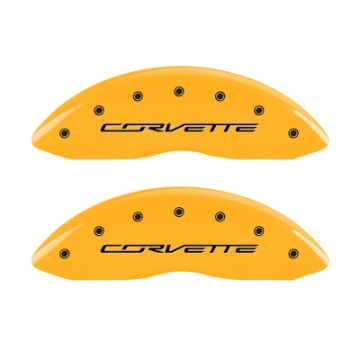 Picture of MGP 4 Caliper Covers Engraved Front & Rear C7-Corvette Yellow finish black ch