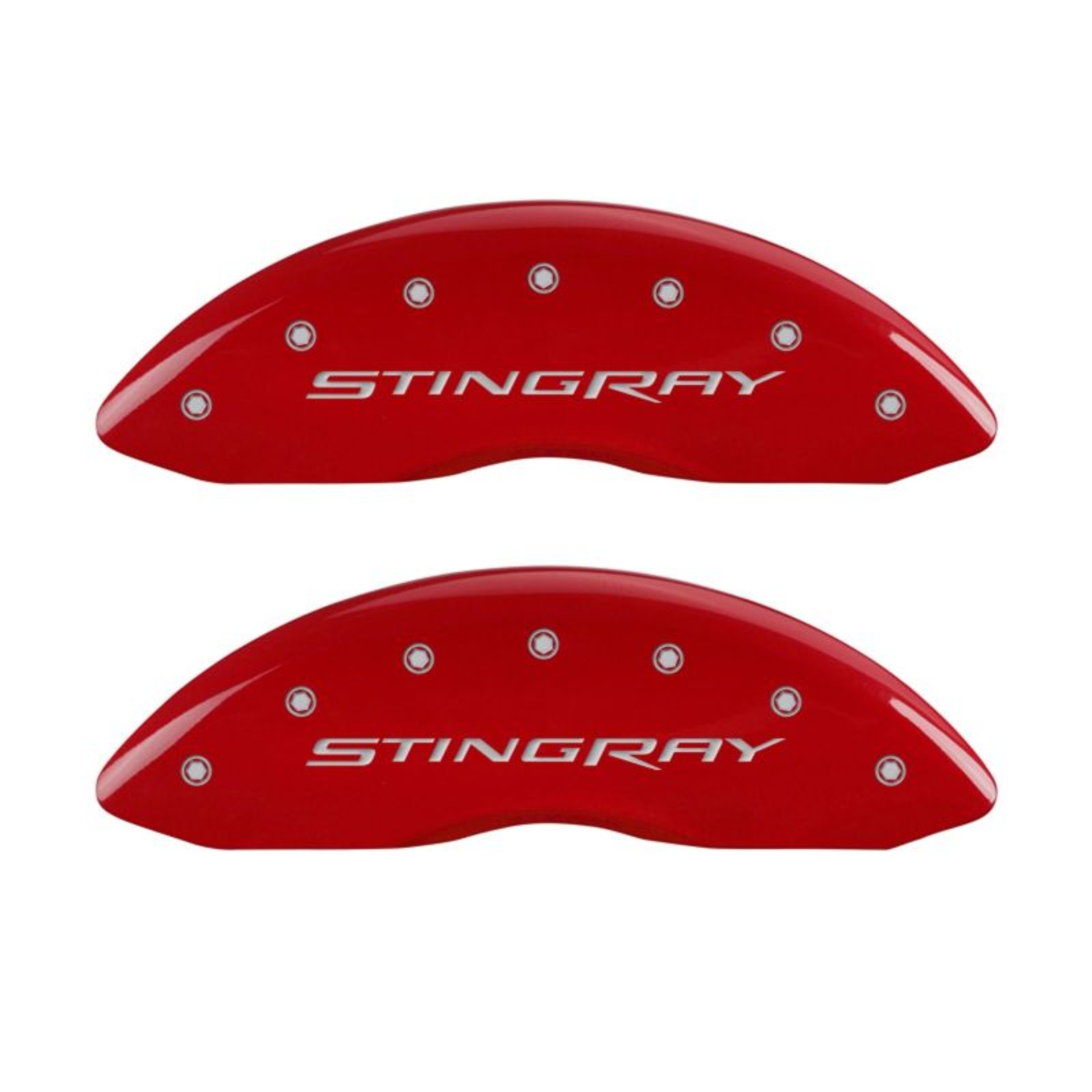 Picture of MGP 4 Caliper Covers Engraved Front & Rear Stingray Red finish silver ch