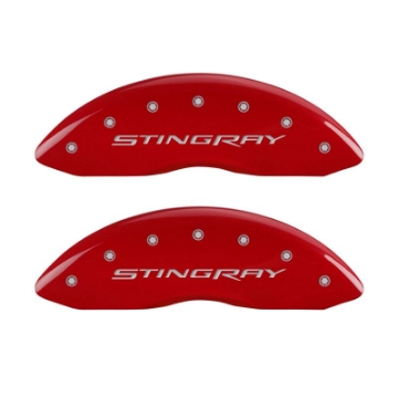 Picture of MGP 4 Caliper Covers Engraved Front & Rear Stingray Red finish silver ch