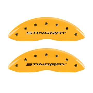 Picture of MGP 4 Caliper Covers Engraved Front & Rear Stingray Yellow finish black ch