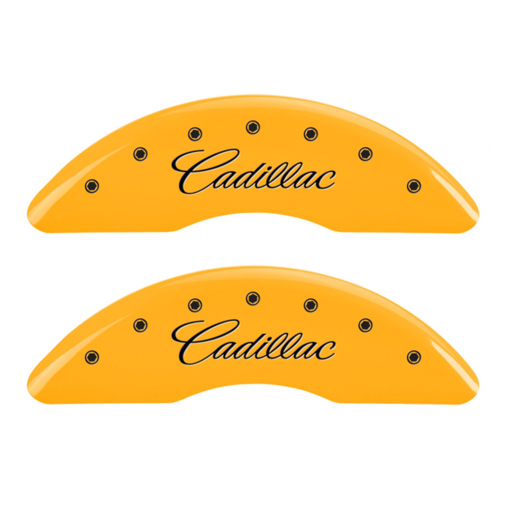Picture of MGP 4 Caliper Covers Engraved Front Cursive-Cadillac Engraved Rear CTS Yellow finish black ch