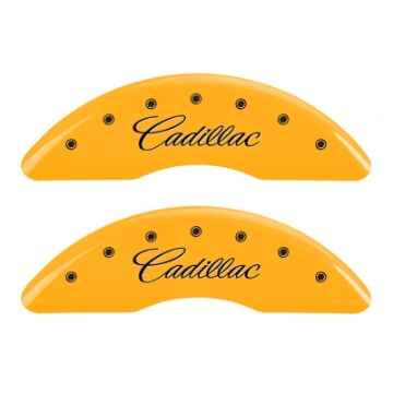 Picture of MGP 4 Caliper Covers Engraved Front Cursive-Cadillac Engraved Rear CTS Yellow finish black ch