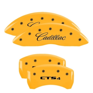 Picture of MGP 4 Caliper Covers Engraved Front Cursive-Cadillac Engraved Rear CTS4 Yellow finish black ch