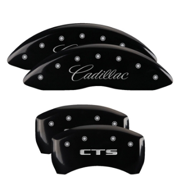 Picture of MGP 4 Caliper Covers Engraved Front Cursive-Cadillac Engraved Rear CTS Black finish silver ch