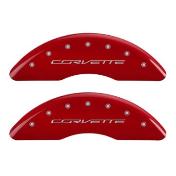 Picture of MGP 4 Caliper Covers Engraved Front & Rear C7-Corvette Red finish silver ch