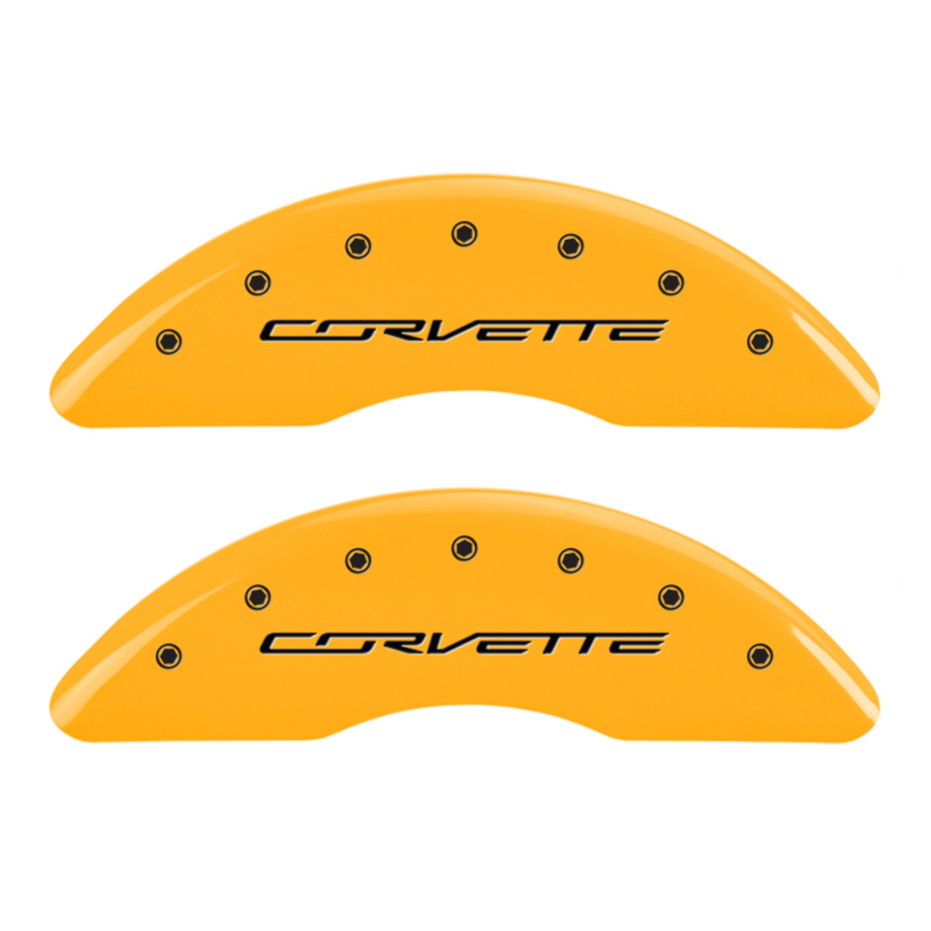 Picture of MGP 4 Caliper Covers Engraved Front & Rear C7-Corvette Yellow finish black ch