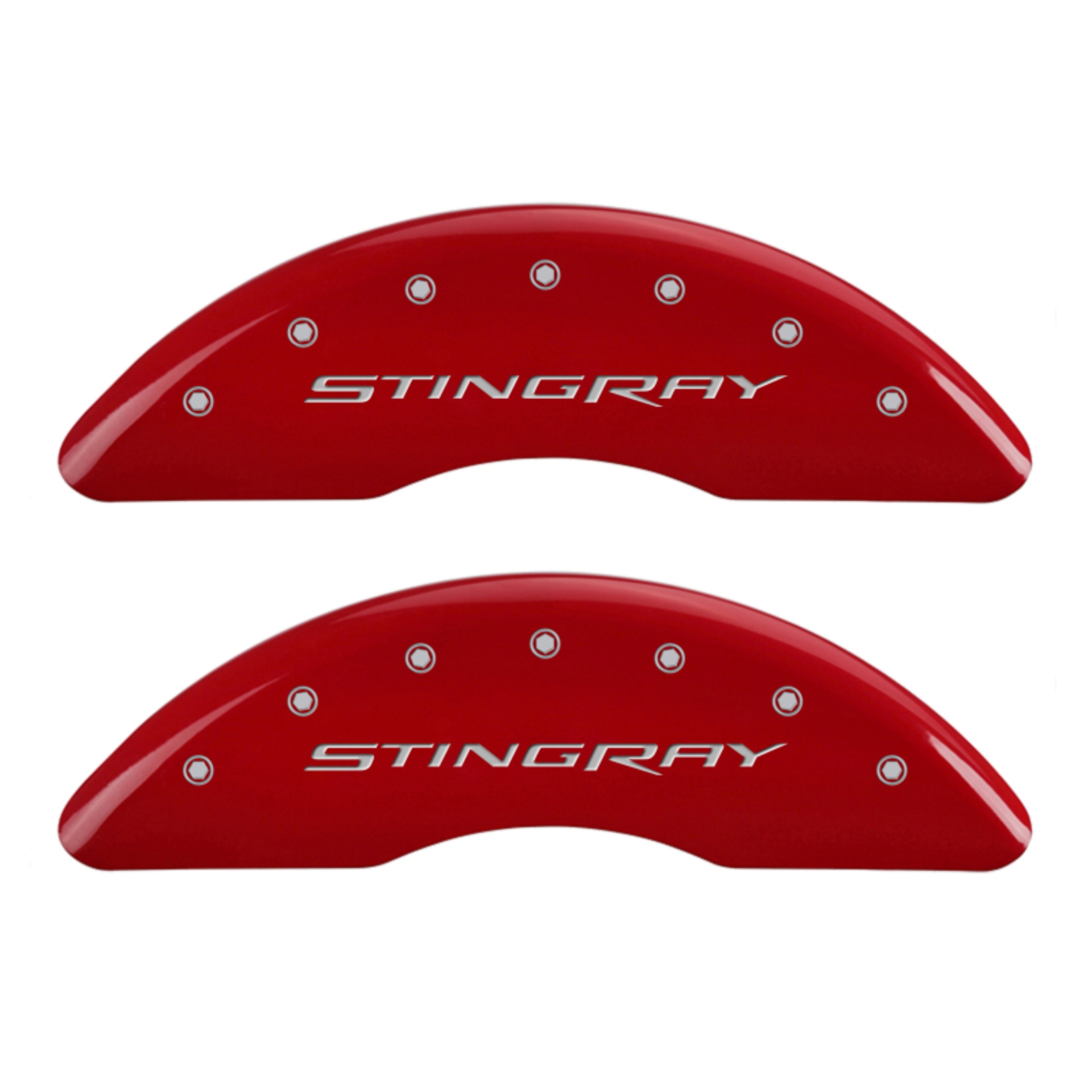 Picture of MGP 4 Caliper Covers Engraved Front & Rear Stingray Red finish silver ch