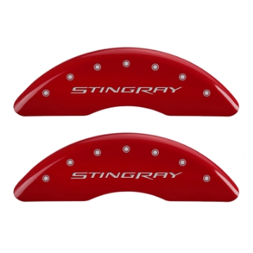 Picture of MGP 4 Caliper Covers Engraved Front & Rear Stingray Red finish silver ch