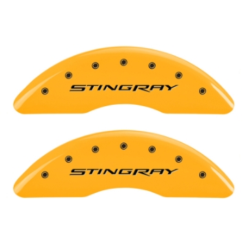 Picture of MGP 4 Caliper Covers Engraved Front & Rear Stingray Yellow finish black ch