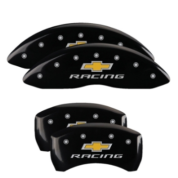 Picture of MGP 4 Caliper Covers Engraved Front & Rear Chevy racing Black finish silver ch