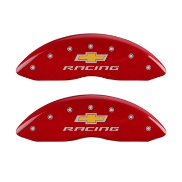 Picture of MGP 4 Caliper Covers Engraved Front & Rear Chevy racing Red finish silver ch