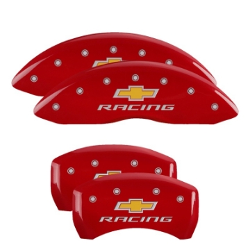 Picture of MGP 4 Caliper Covers Engraved Front & Rear Chevy racing Red finish silver ch