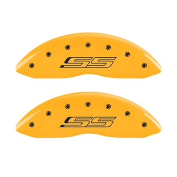Picture of MGP 4 Caliper Covers Engraved Front & Rear Gen 5-SS Yellow finish black ch