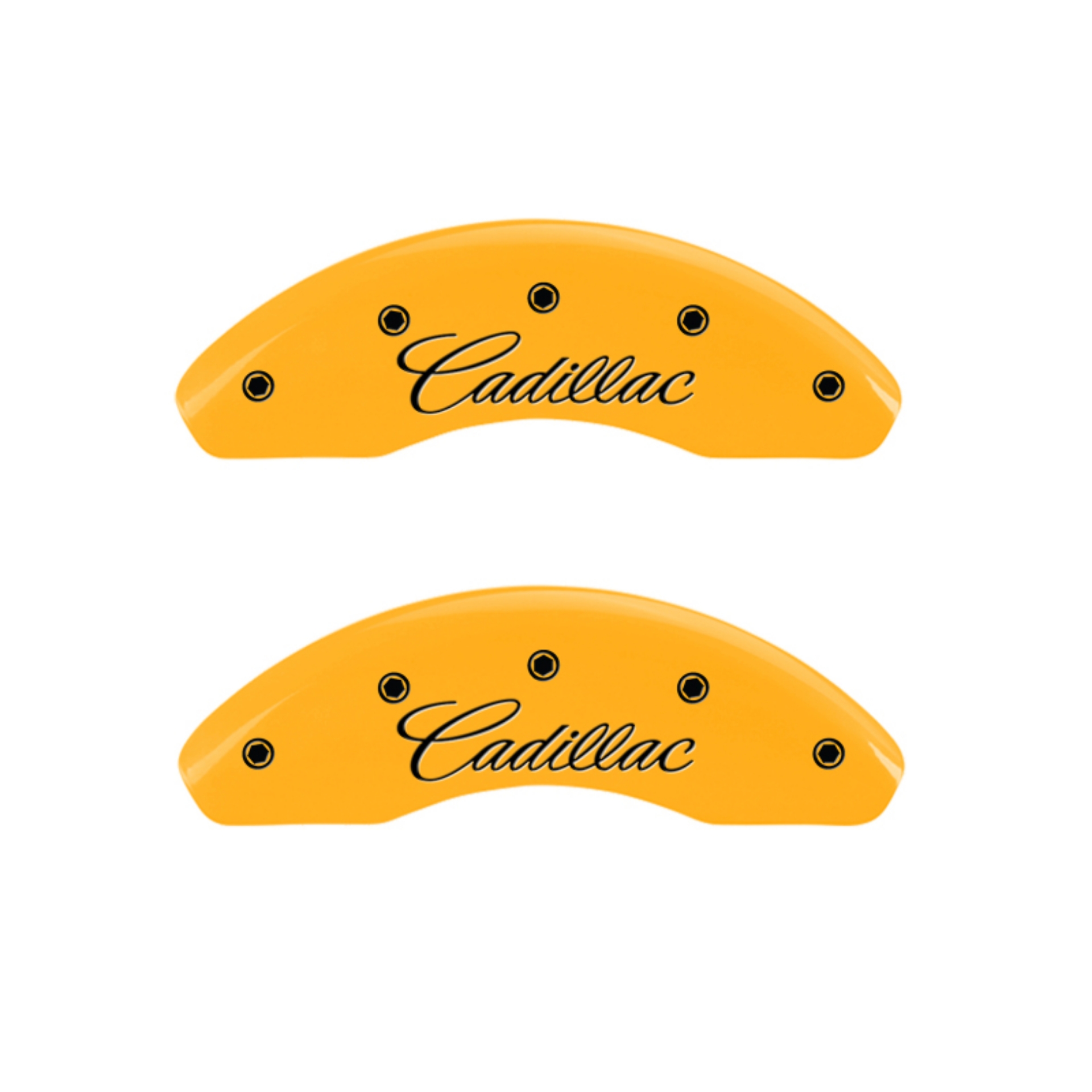 Picture of MGP 4 Caliper Covers Engraved Front & Rear Cursive-Cadillac Yellow finish black ch