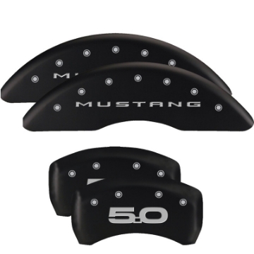 Picture of MGP 4 Caliper Covers Engraved Front 2015-Mustang Engraved Rear 2015-37 Black finish silver ch