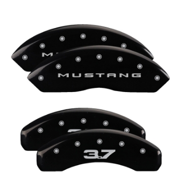 Picture of MGP 4 Caliper Covers Engraved Front 2015-Mustang Engraved Rear 2015-37 Black finish silver ch