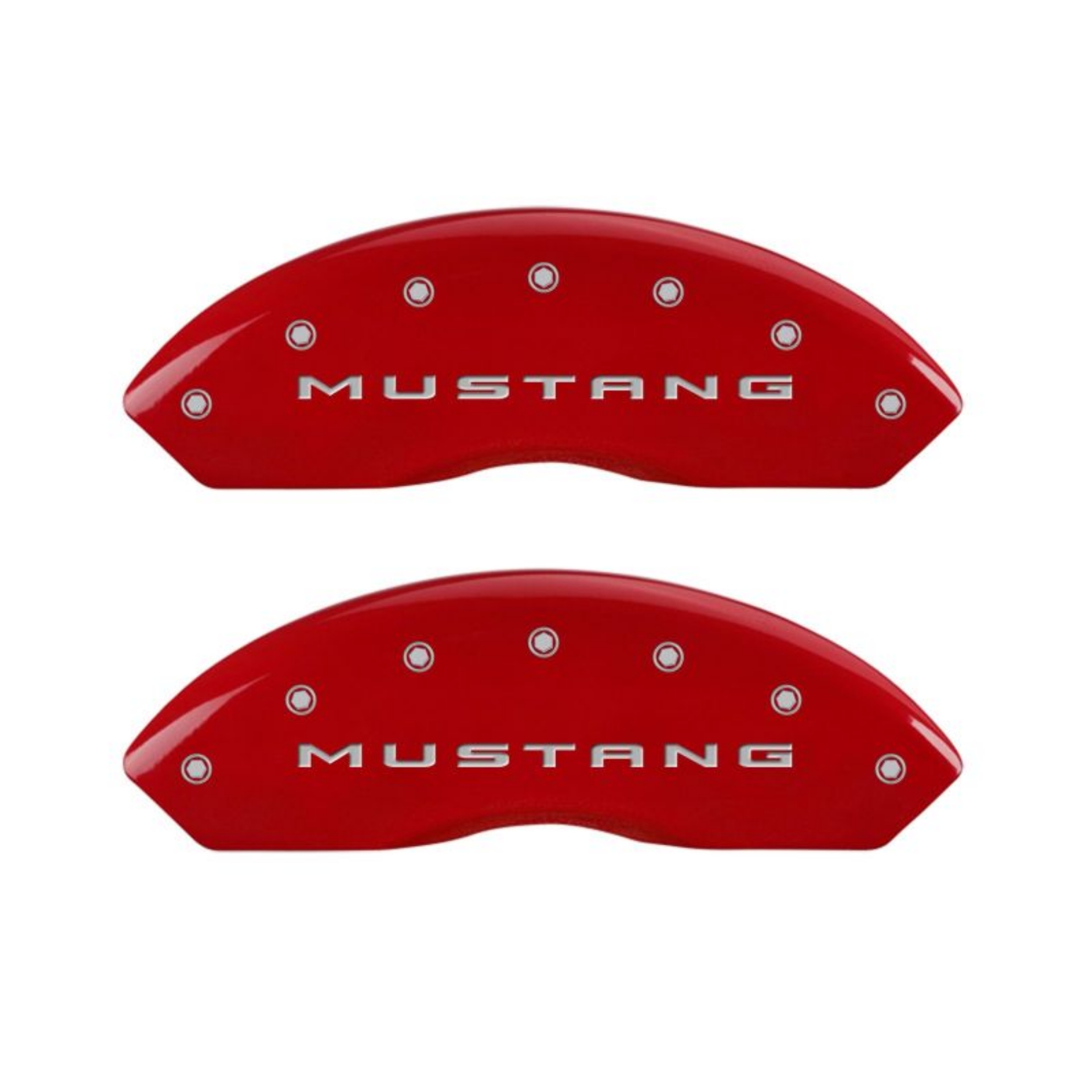 Picture of MGP 4 Caliper Covers Engraved Front 2015-Mustang Engraved Rear 2015-37 Red finish silver ch