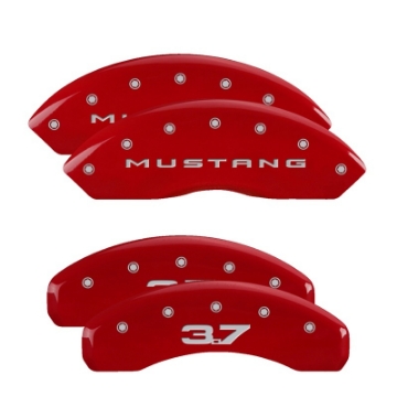 Picture of MGP 4 Caliper Covers Engraved Front 2015-Mustang Engraved Rear 2015-37 Red finish silver ch