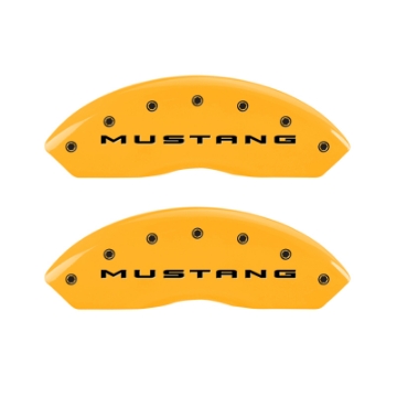 Picture of MGP 4 Caliper Covers Engraved Front 2015-Mustang Engraved Rear 2015-37 Yellow finish black ch