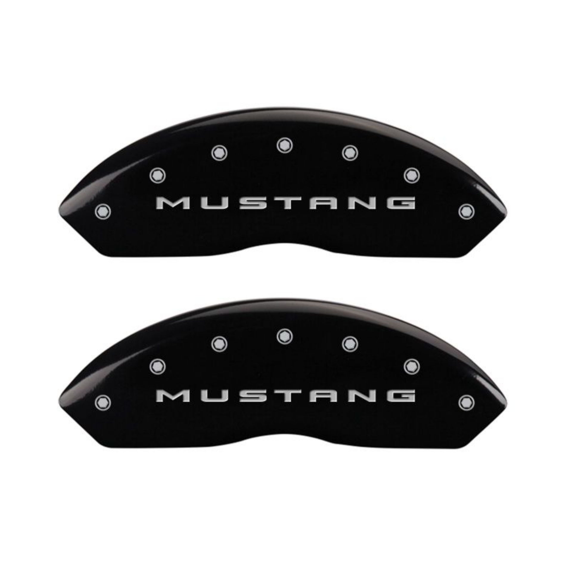 Picture of MGP 4 Caliper Covers Engraved Front 2015-Mustang Engraved Rear 2015-Bar & Pony Black finish slvr ch