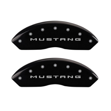Picture of MGP 4 Caliper Covers Engraved Front 2015-Mustang Engraved Rear 2015-Bar & Pony Black finish slvr ch