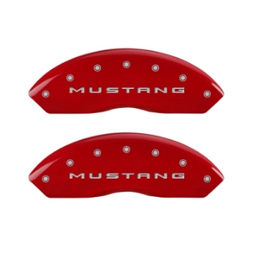 Picture of MGP 4 Caliper Covers Engraved Front 2015-Mustang Engraved Rear 2015-Bar & Pony Red finish silver ch