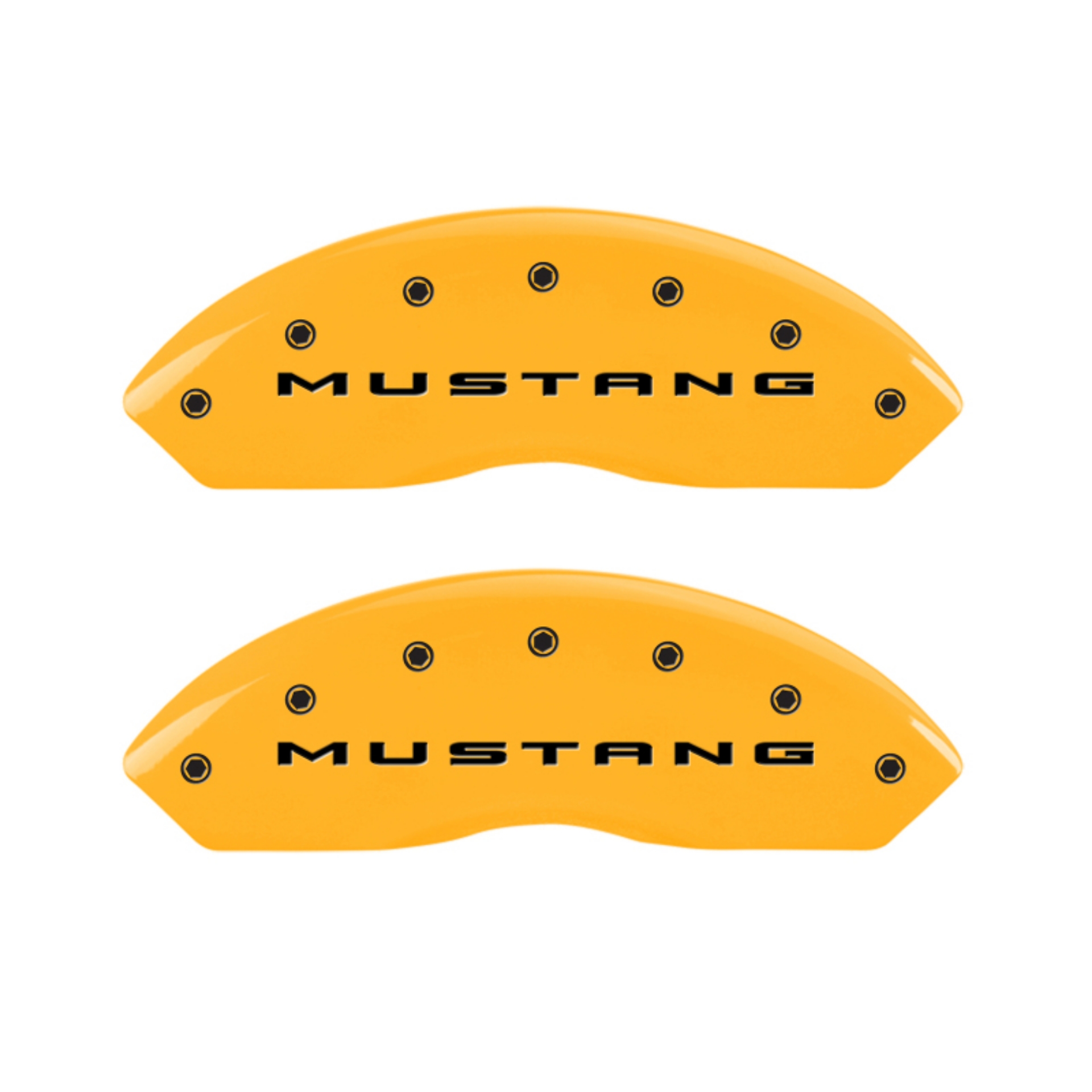 Picture of MGP 4 Caliper Covers Engraved Front 2015-Mustang Engraved Rear 2015-Bar & Pony ylw finish black ch