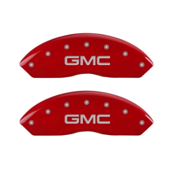 Picture of MGP 4 Caliper Covers Engraved Front & Rear GMC Red finish silver ch