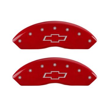 Picture of MGP 4 Caliper Covers Engraved Front & Rear Bowtie Red finish silver ch