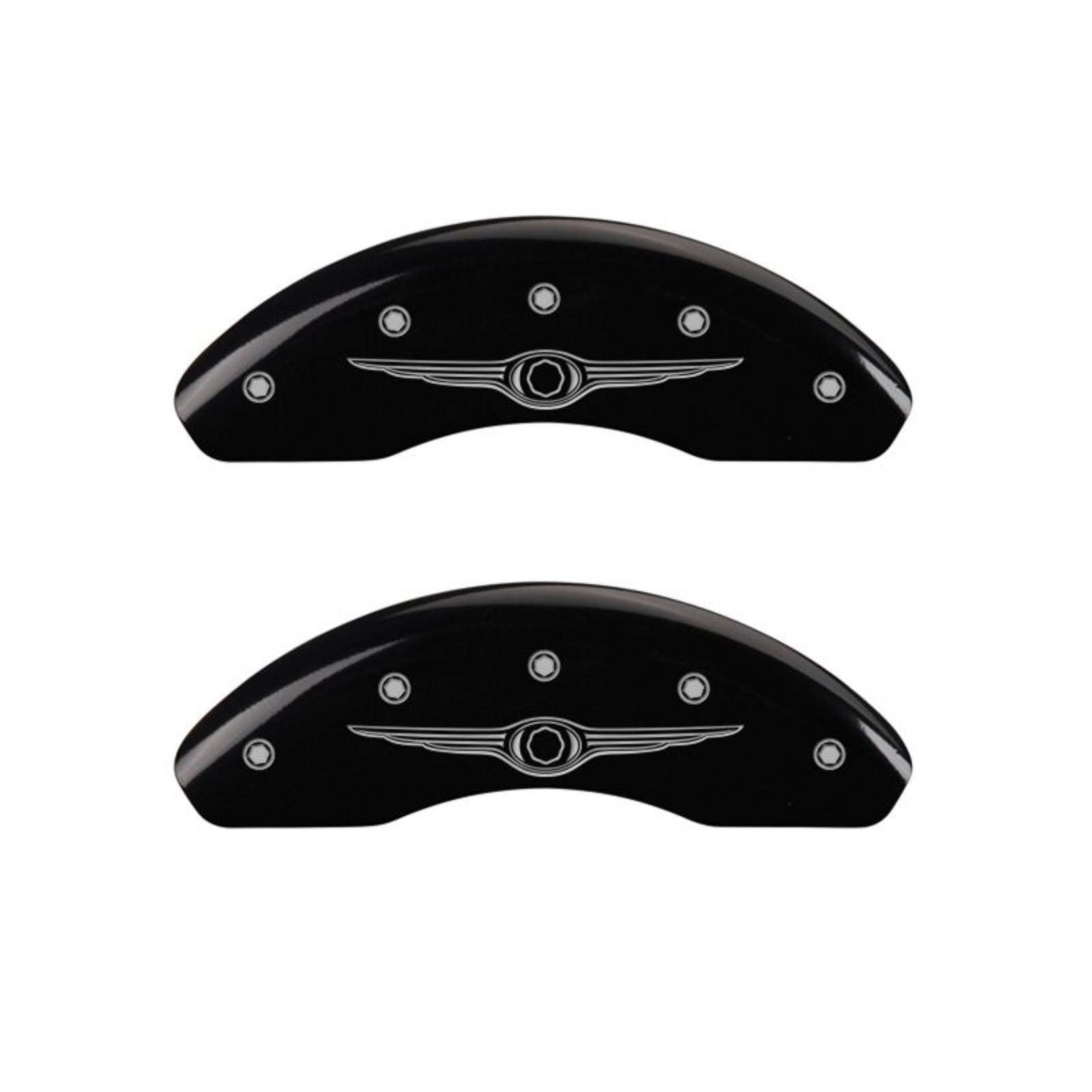Picture of MGP 4 Caliper Covers Engraved Front & Rear Style 1-Chrysler Wing Black finish silver ch