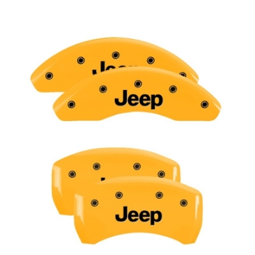 Picture of MGP 4 Caliper Covers Engraved Front & Rear JEEP Yellow finish black ch