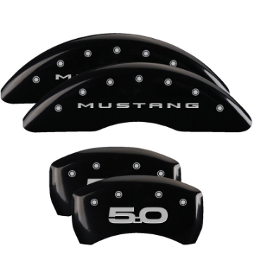 Picture of MGP 4 Caliper Covers Engraved Front 2015-Mustang Engraved Rear 2015-50 Black finish silver ch